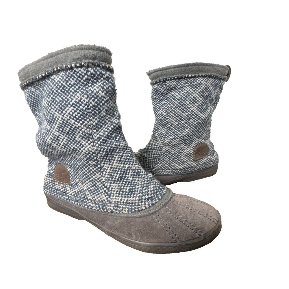 Sorel Knit Winter Boots Womens 9 Gray Cozy Sweater Slip On Snow Boots